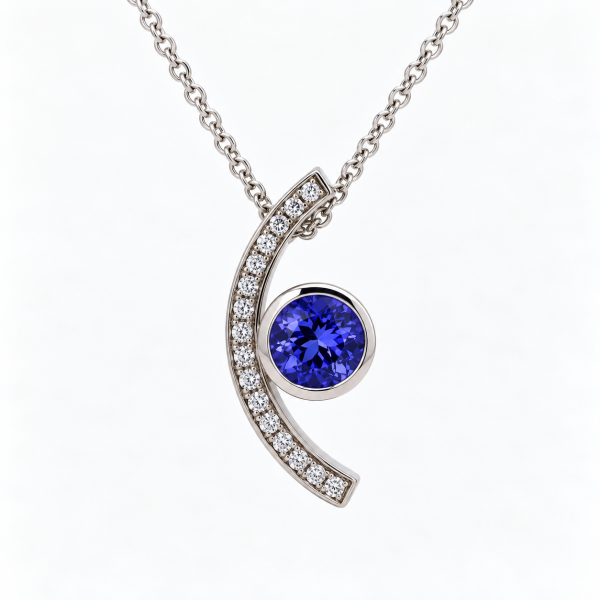 18ct white gold Crescent pendant with Tanzanite and Diamonds