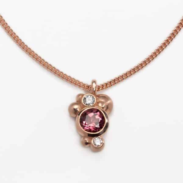 9ct Rose Gold Berry pendant with pink tourmaline and diamonds