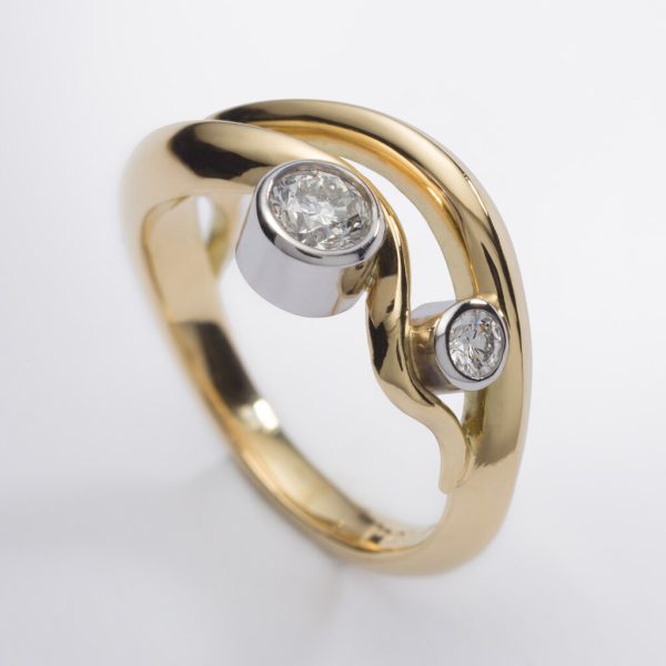 18ct Yellow Gold Wave Engagement Ring with Diamonds