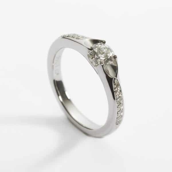 Designworks Studio 18ct white gold engagement ring, 0.40ct round brilliant, D, SI1, and 14 x 1.2mm diamonds