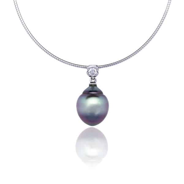 18ct white gold pendant with 3.8mm (0.22ct) diamond in demi-flush setting with large Tahitian pearl drop