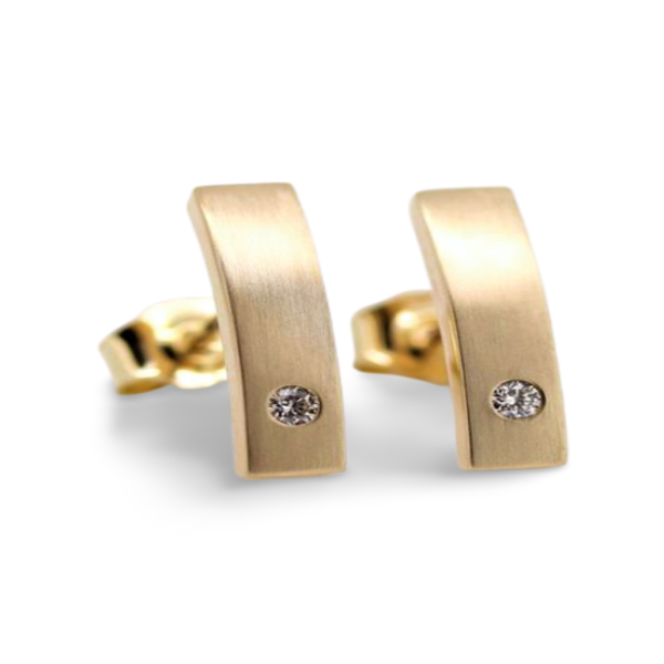 9ct yellow gold swaged stud earrings with 2mm diamonds